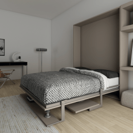 Lit abattable vertical avec 1 table et 1 tablette