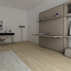 Klappbett vertikal mit 1 Tisch und 1 Regalboden