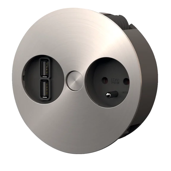 Blok met 1 inbouwstopcontact, 1 dubbele USB A lader Twist