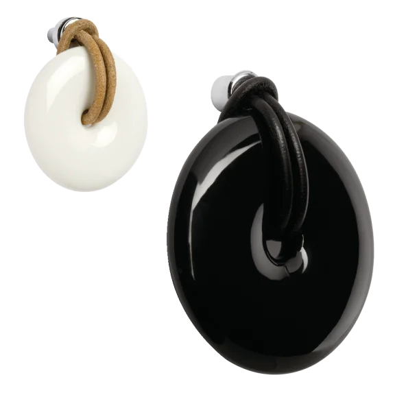 Knop porselein/leder