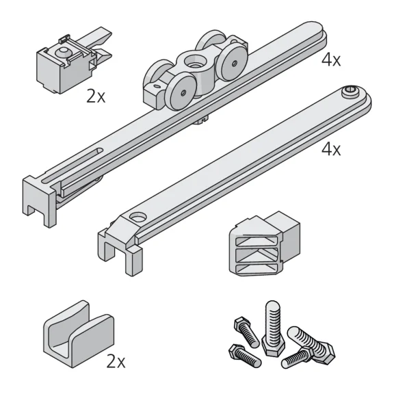 Garnituur voor 2 deuren te clipsen Clipo 16 glas
