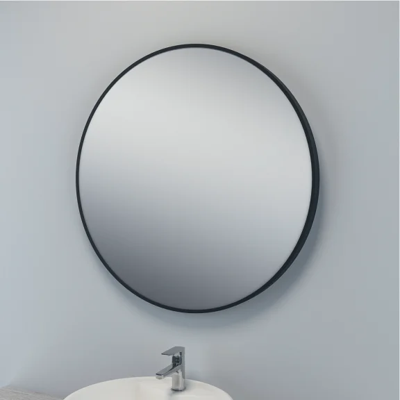 Miroir rond cadre noir