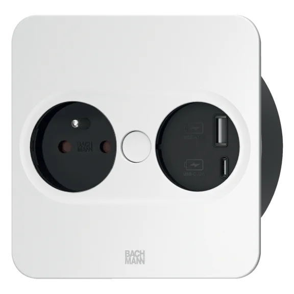 Einbausteckdose Twist 2 mit 1 Steckdose und USB-Ladeanschluss A+C