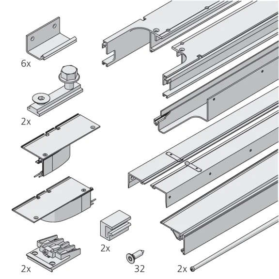 Rails voor 4 houten deuren Folding Concepta III 20/25 kg