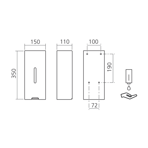 Desinfecterende zeep- of gel/dispenser muurbevestiging