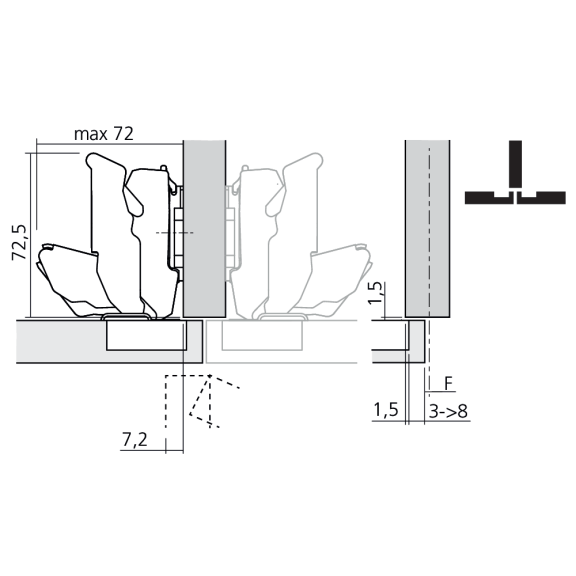 Scharnier CLIP top BLUMOTION 155° voor halfopliggende deur