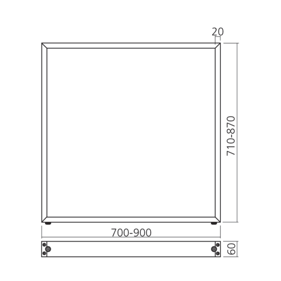 Rechthoekige aanbouw tafelpoot
