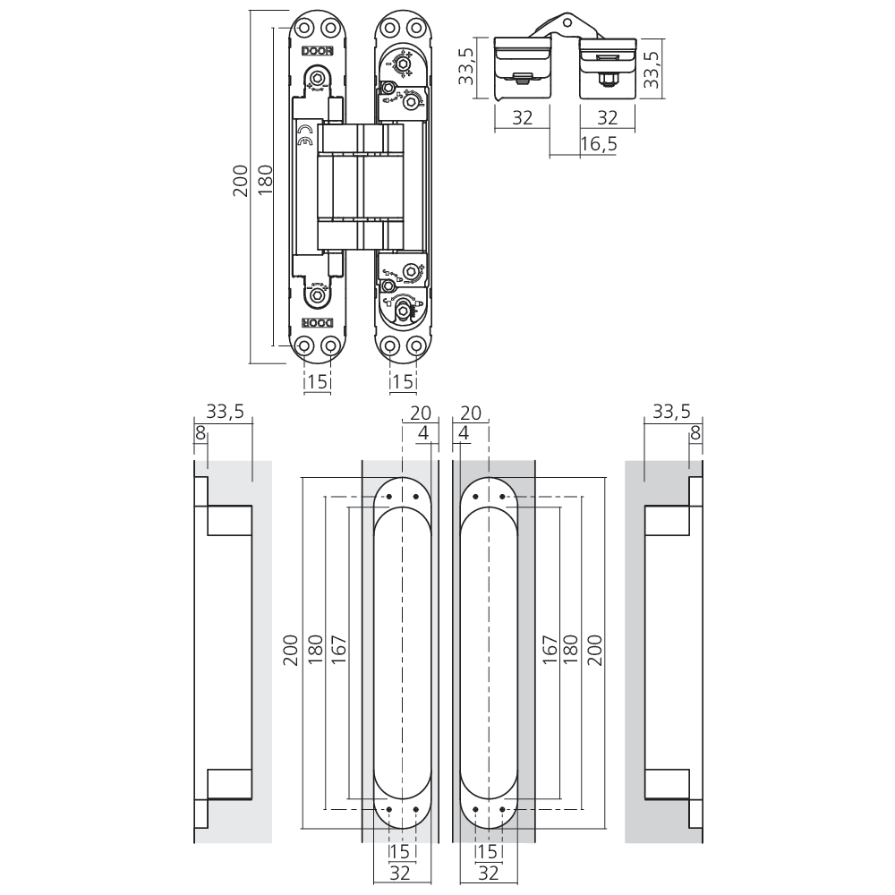 Charnière invisible 120/140 kg