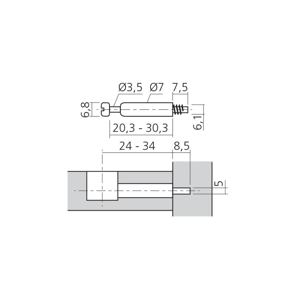 Tourillon MINI filet bois Ø5 mm court
