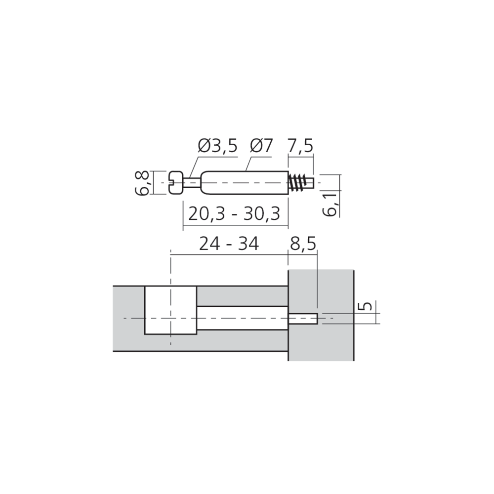 Tourillon MINI filet bois Ø5 mm court