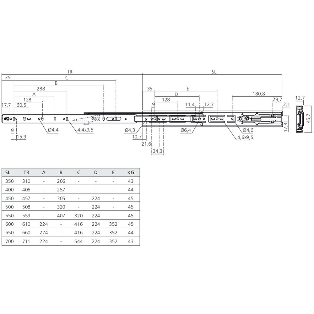 Coulisses à billes sortie totale avec fermeture amortie 45 kg