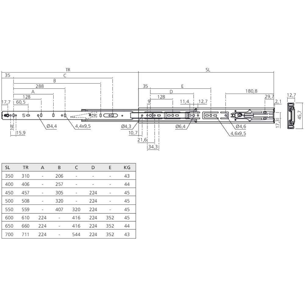 Coulisses à billes sortie totale avec fermeture amortie 45 kg