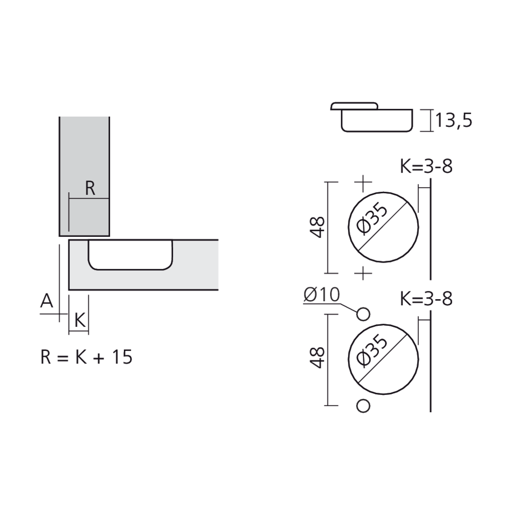 Charnière 155° en applique Silentia+