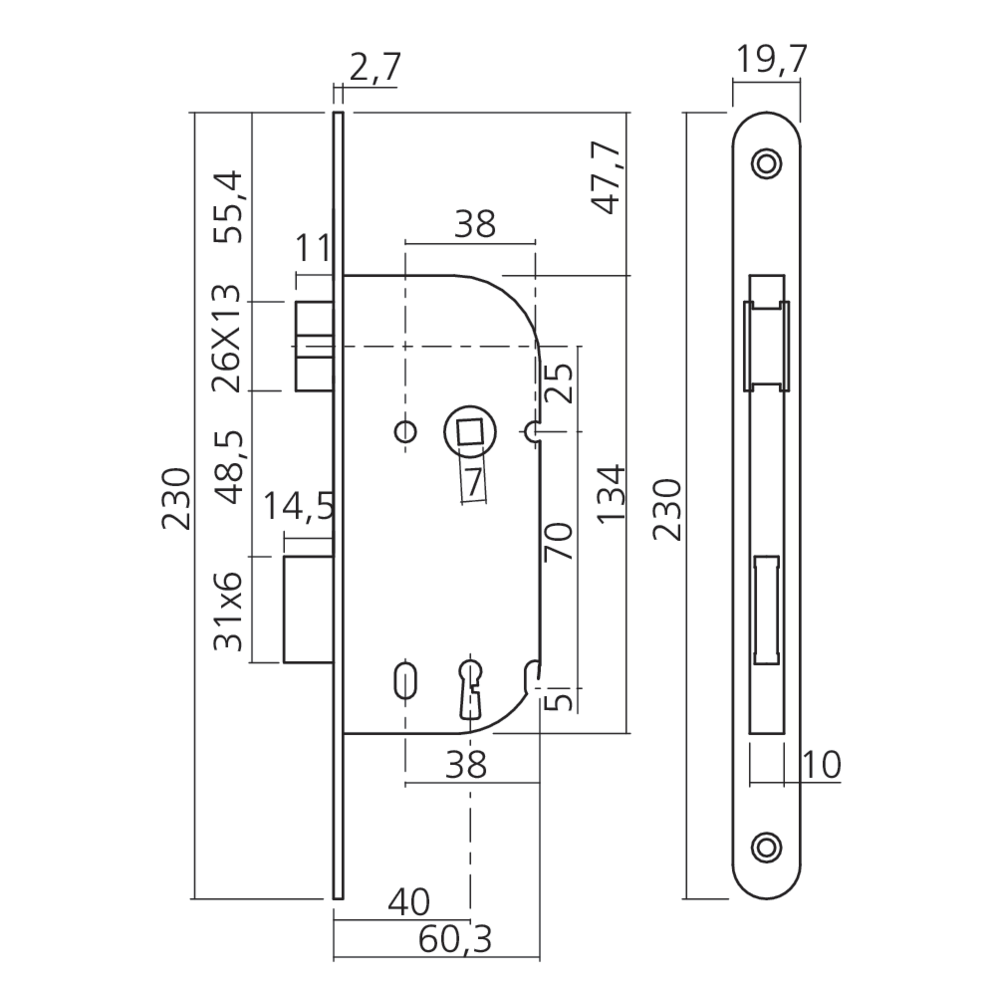 Serrure mécanique axe 40 Vachette