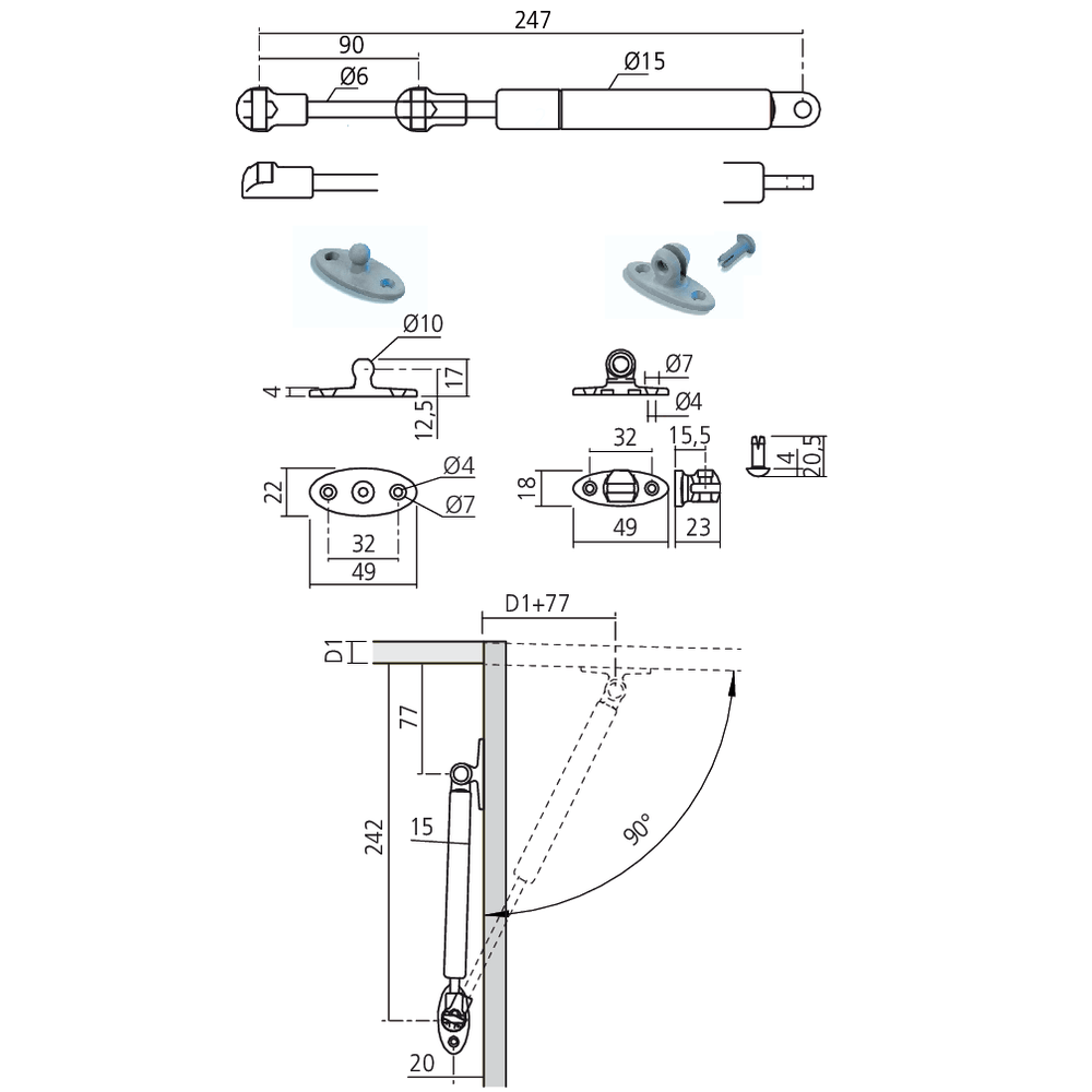 Compas à gaz pour porte relevable