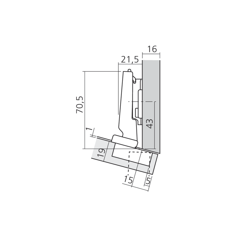 Charnière CLIP top BLUMOTION pour porte d'angle -15°
