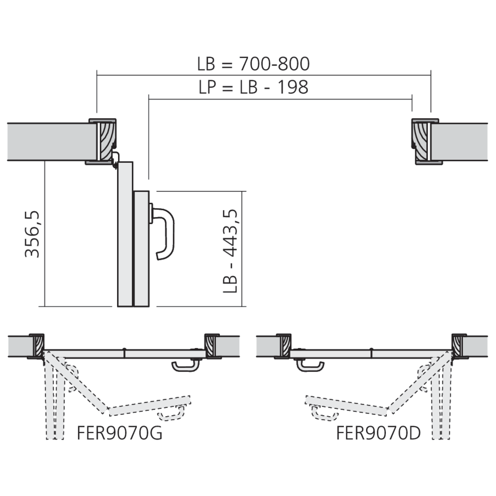 Ferrure pour porte pliante compacte 90°