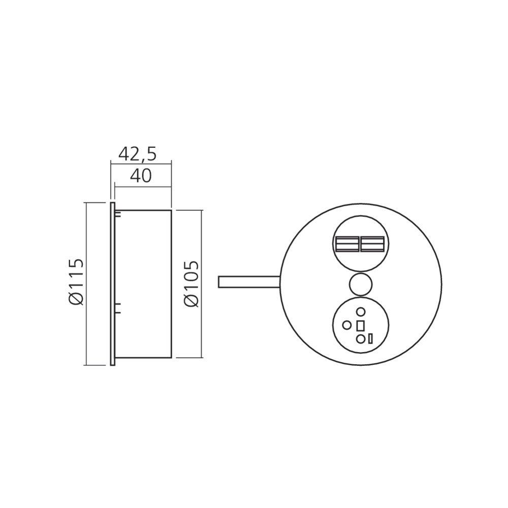 Bloc 1 prise, 1 chargeur USB A double encastrable Twist