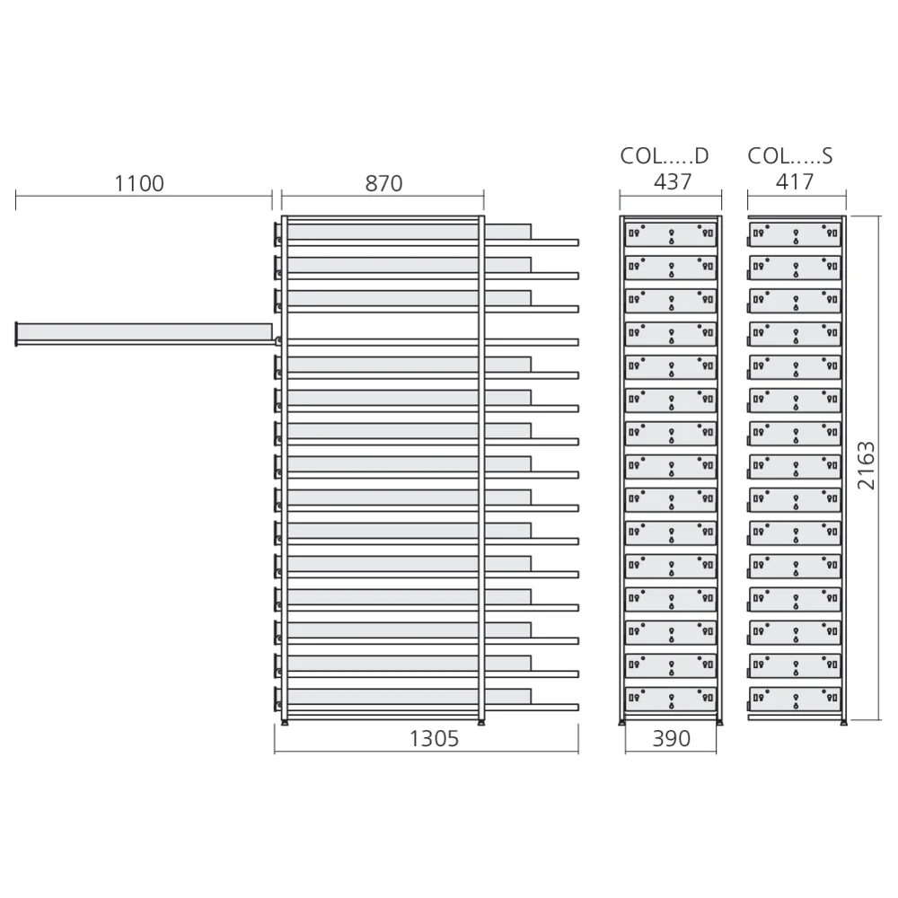 Colonne 15 tiroirs simples en 1100 mm