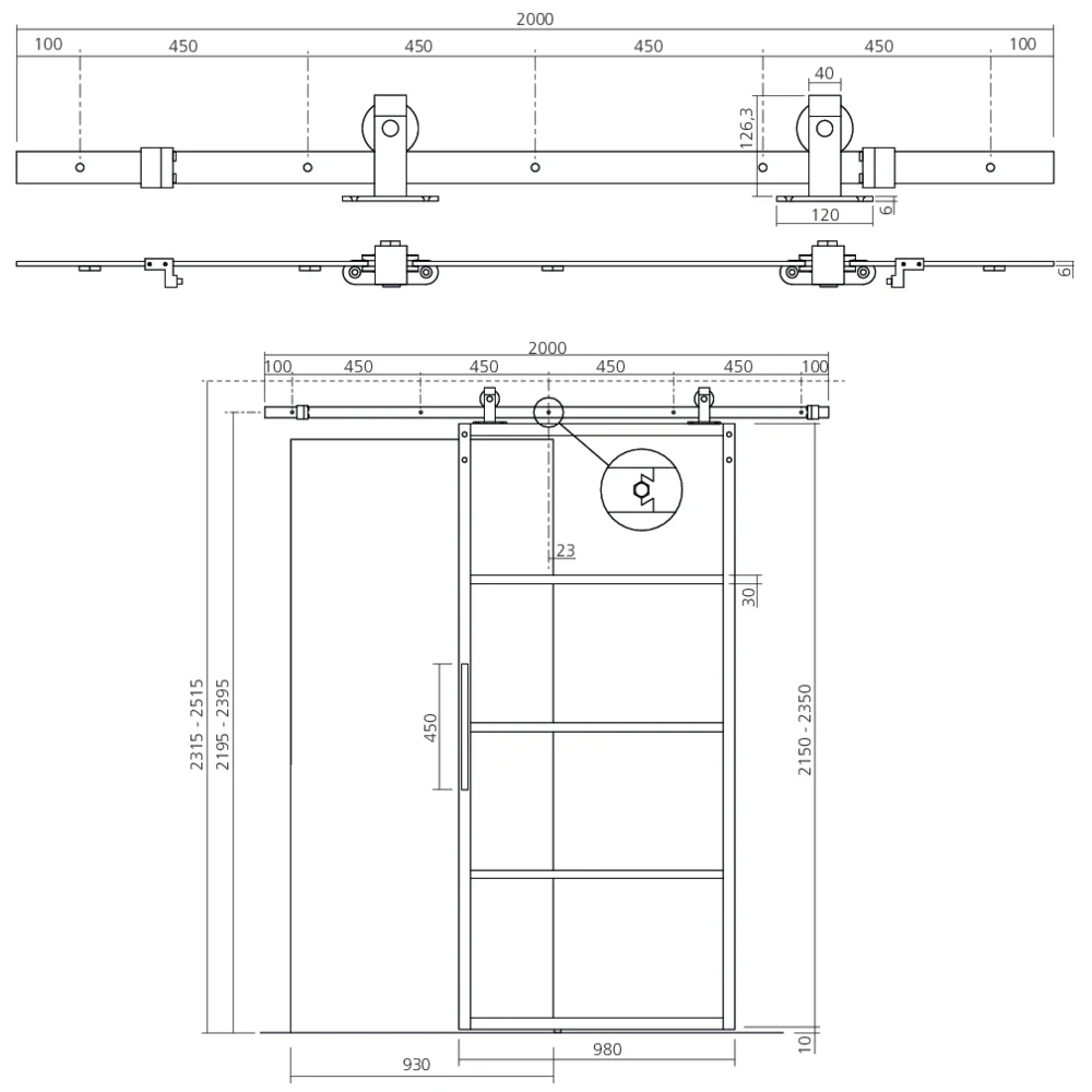 Porte coulissante BASIC TOP Verre dépoli