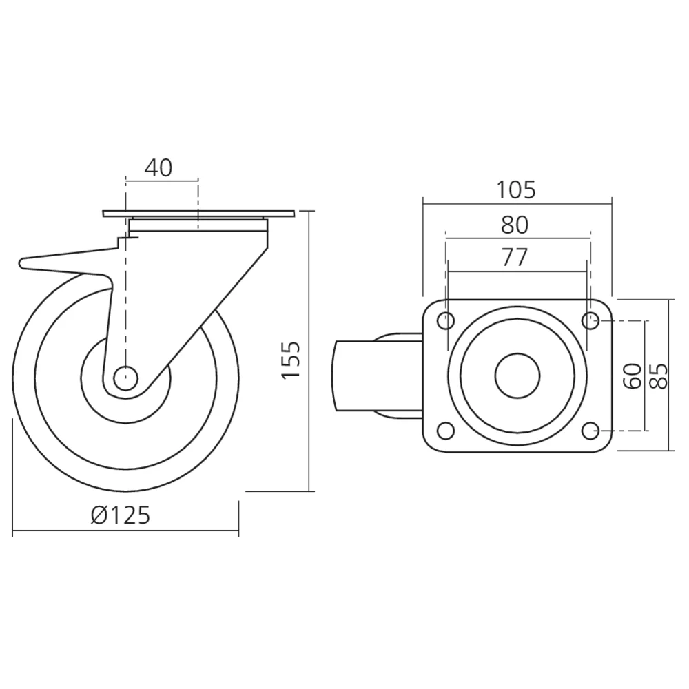 Roulette pivotante Ø125 mm