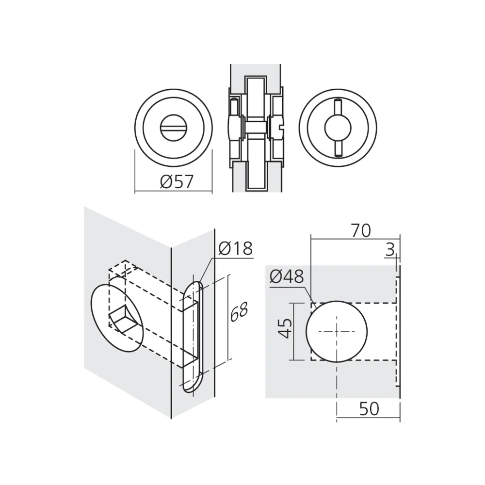 Ensemble fermeture de porte ronde coulissante affleurante
