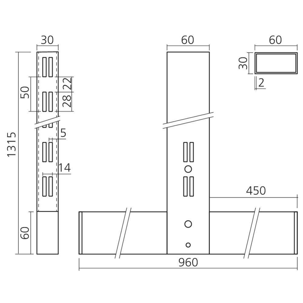 Montant de gondole double face