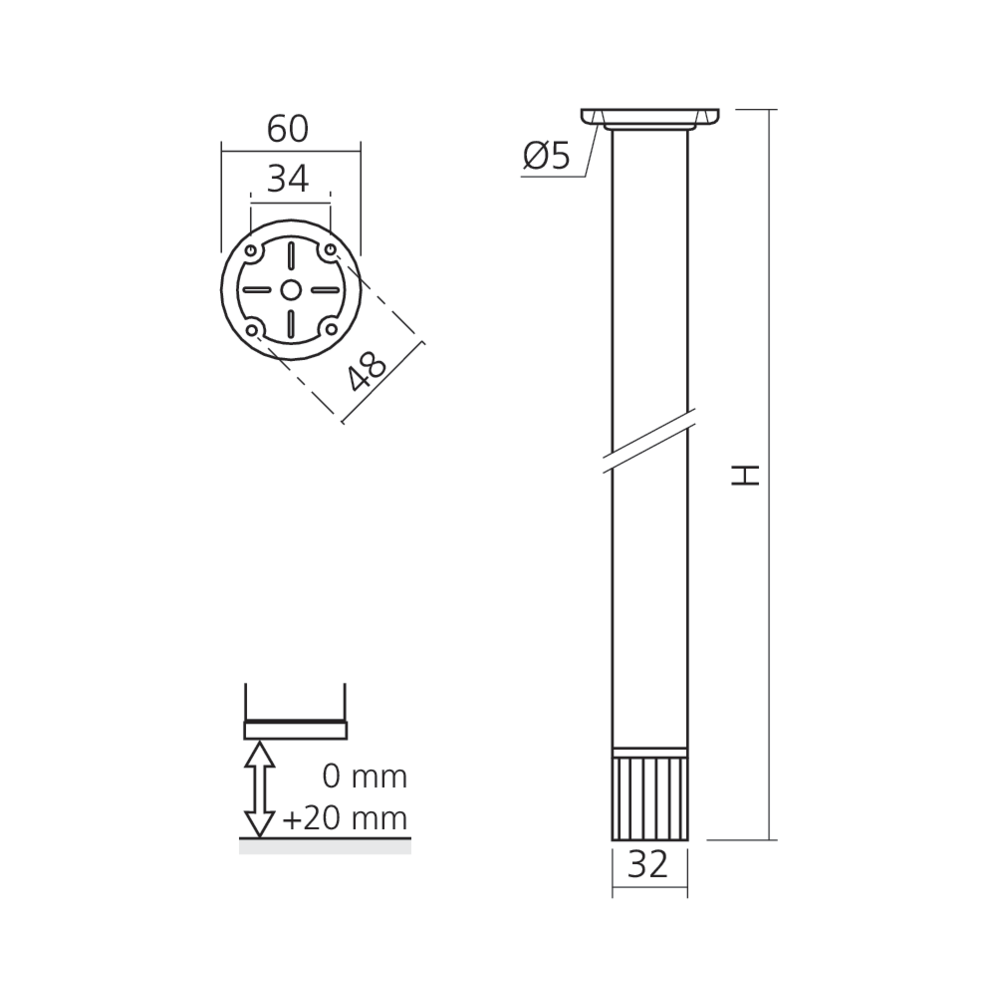 Pied de table rond Ø35 mm