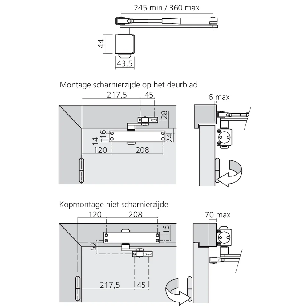 Ferrure de porte à compas