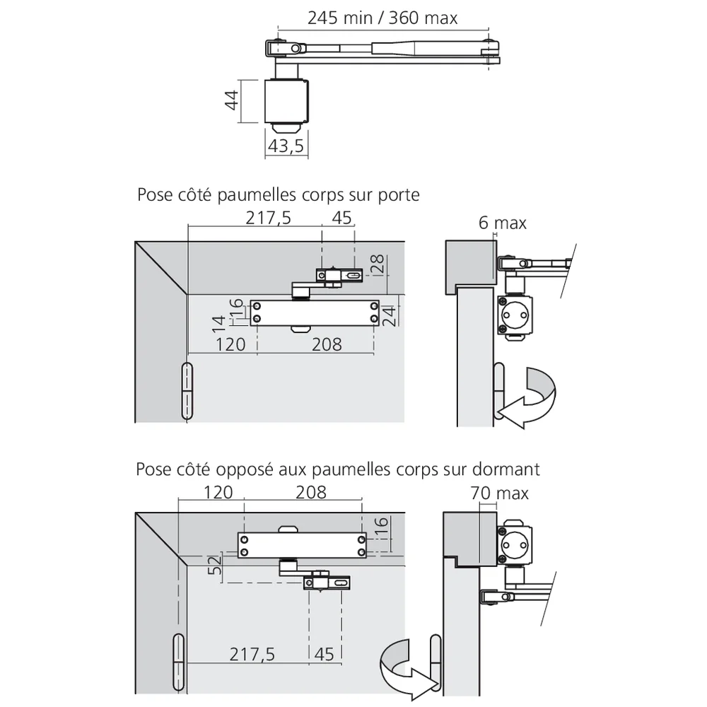Ferrure de porte à compas