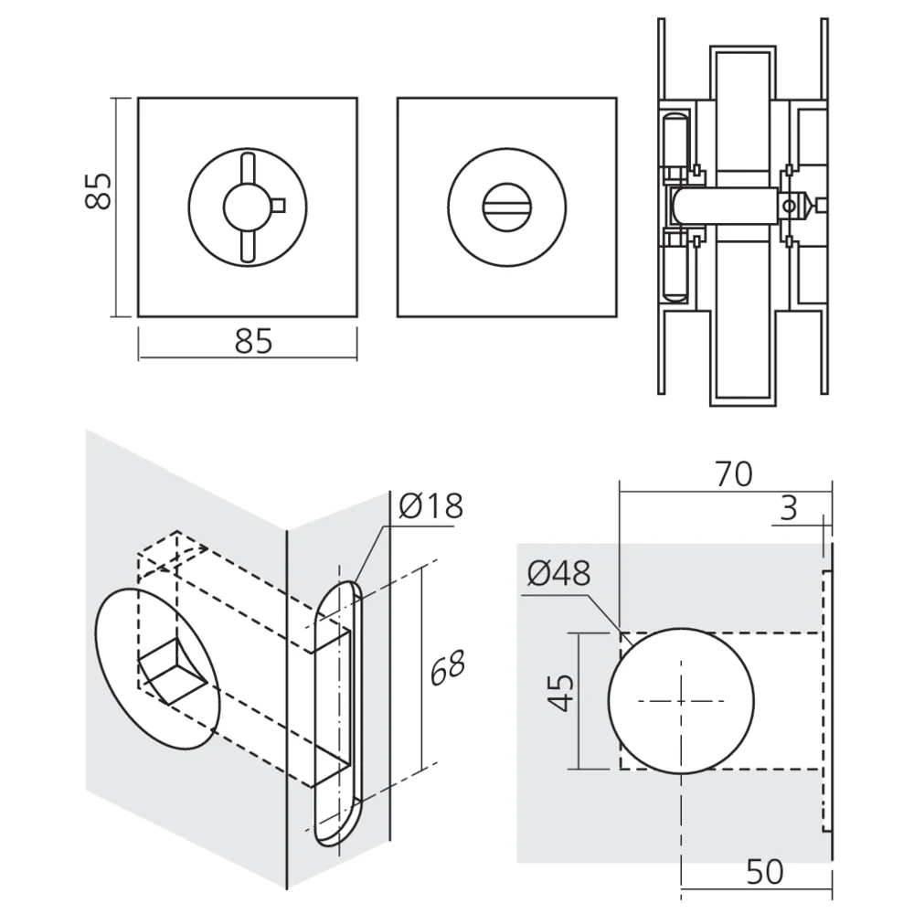 Ensemble fermeture de porte coulissante affleurante KUBE
