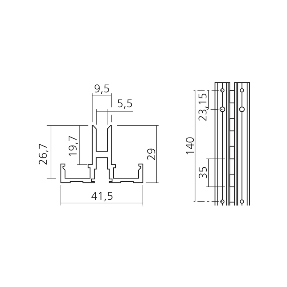 Crémaillère d'habillage mural au pas de 35