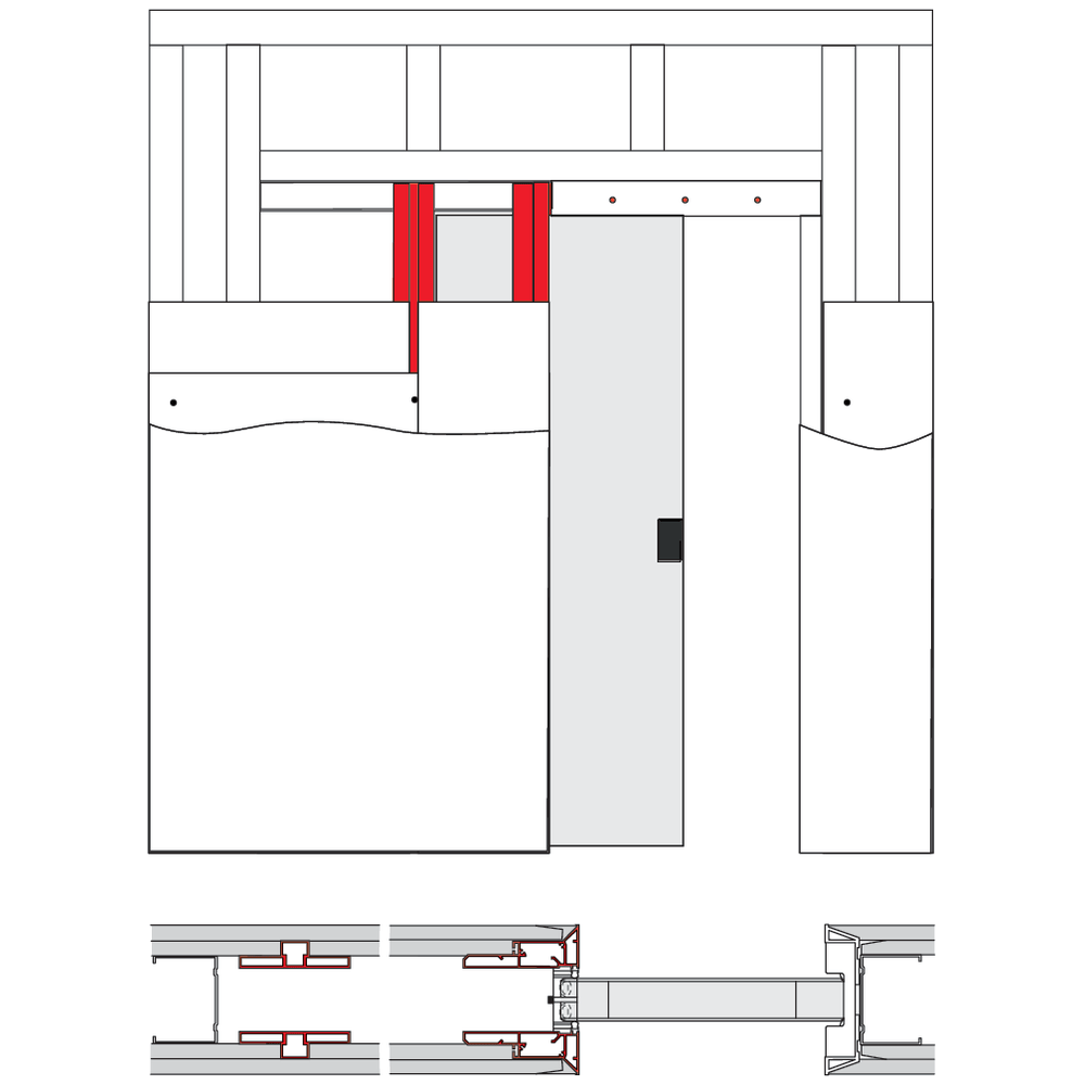 Structure pour porte coulissante double placage