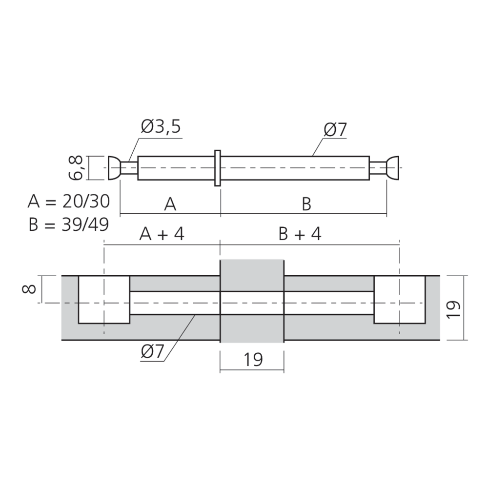 Tourillon double MINI pour panneaux de 19 mm