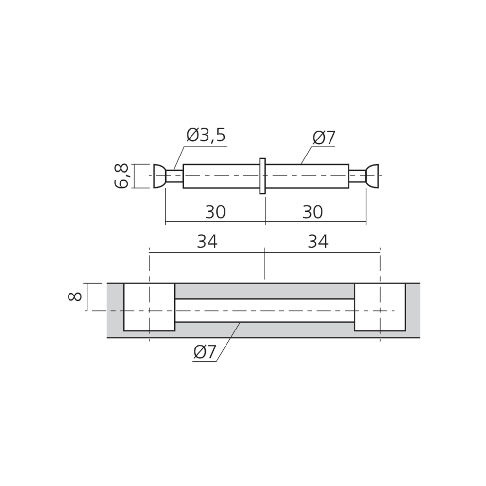 Tourillon double MINI15 pour assemblage à plat