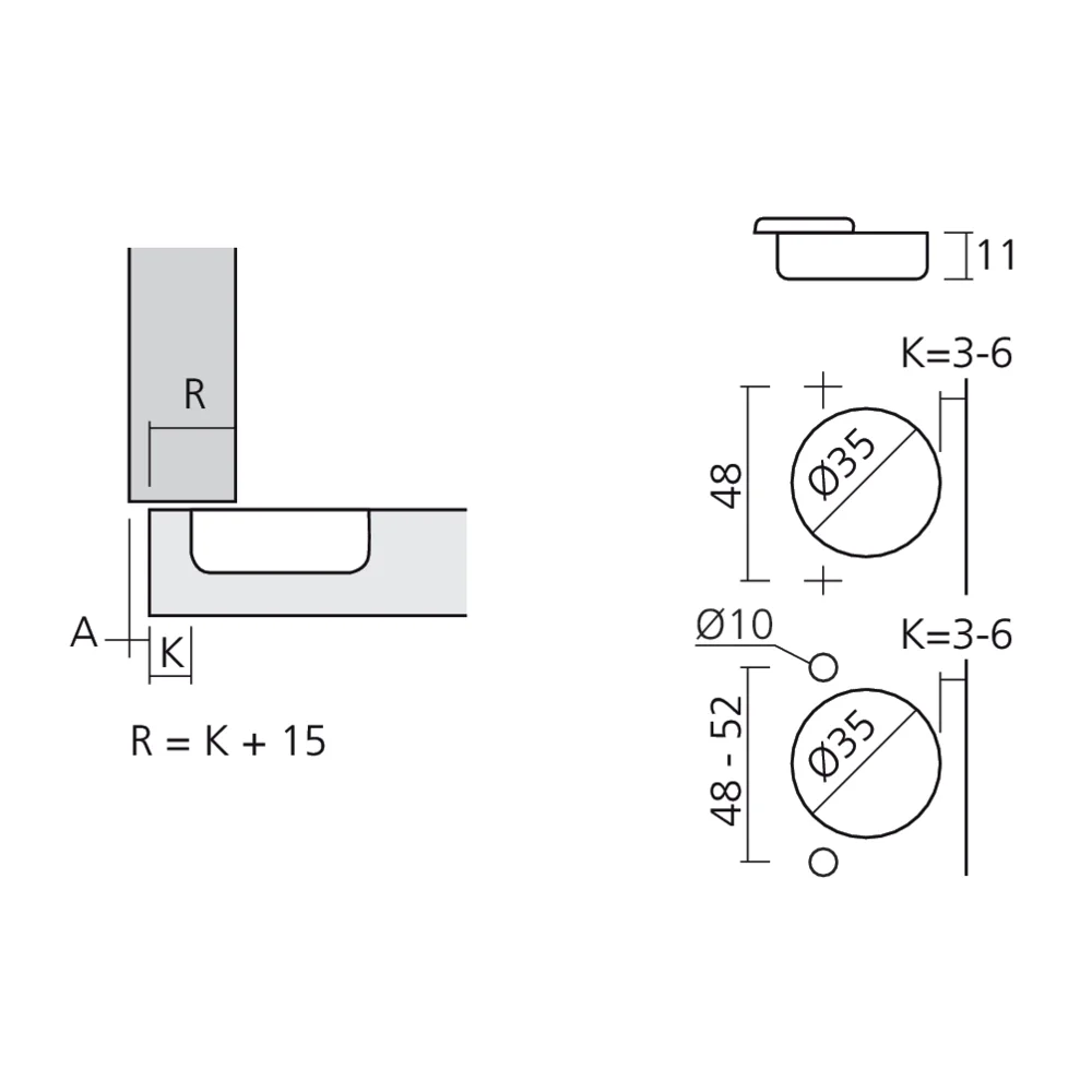 Charnière 110° en applique