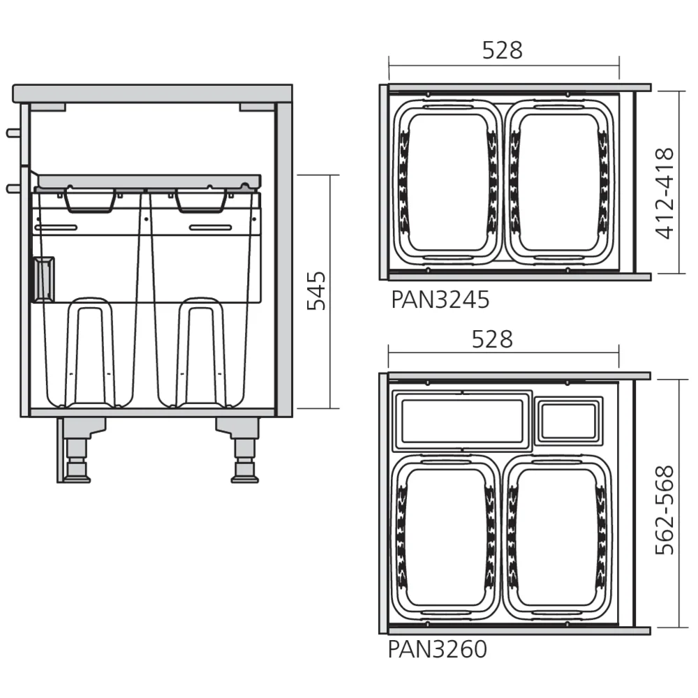 Paniers à linge sur système coulissant
