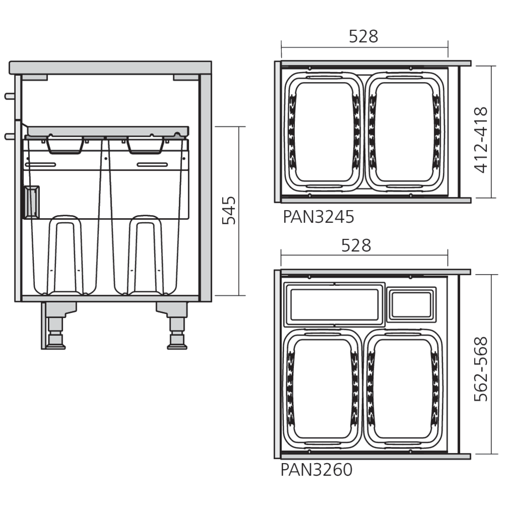 Paniers à linge sur système coulissant