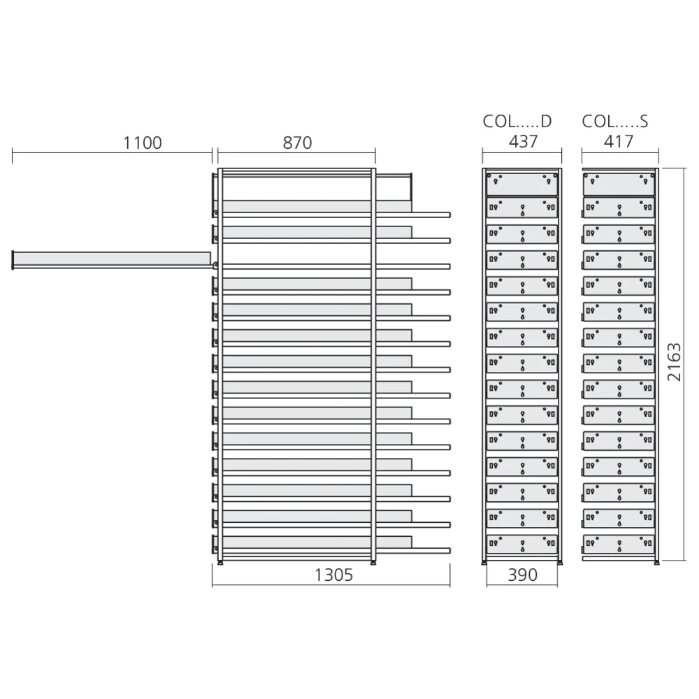Colonne 13 tiroirs simples 1 double en 1100 mm