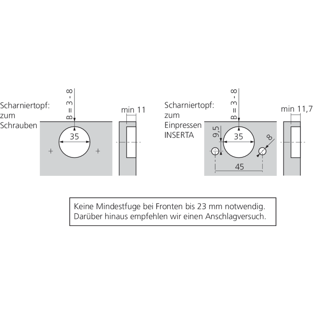 Charnière CLIP top 155° pour porte en semi-applique sans ressort