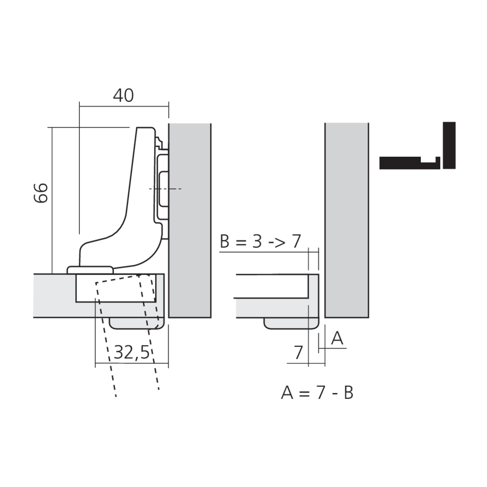 Charnière CLIP top BLUMOTION 95° pour porte épaisse encloisonnée