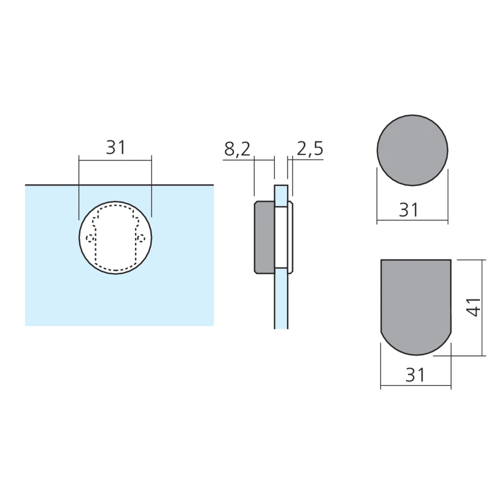 Cache-charnière CLIP pour porte en verre