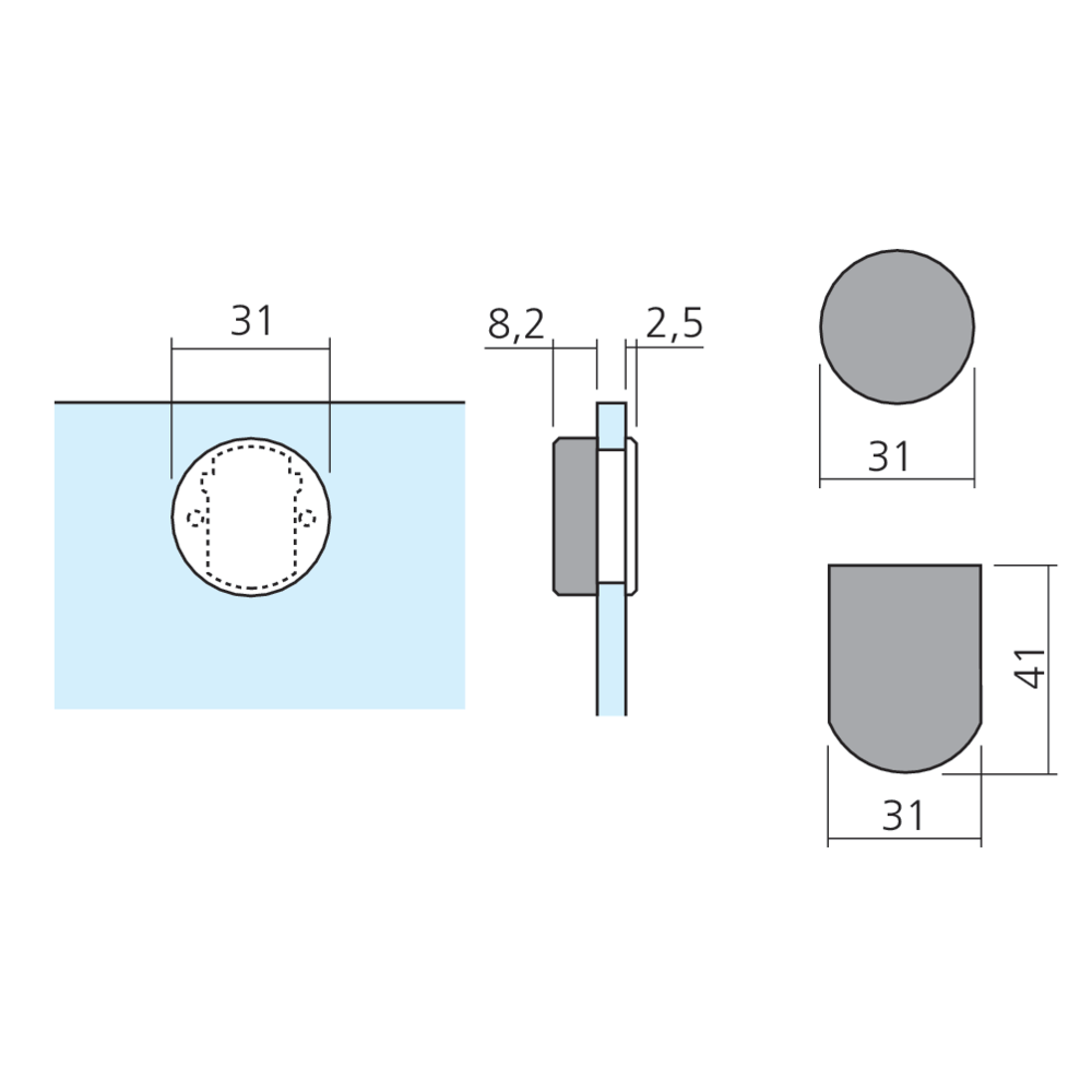 Cache-charnière CLIP pour porte en verre