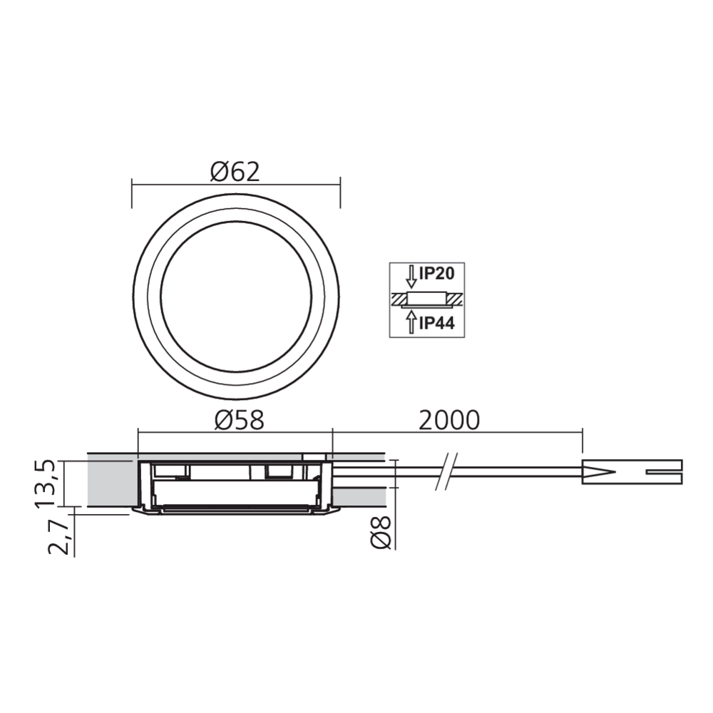 Kit 3 spots LED 230 V Ø58 mm