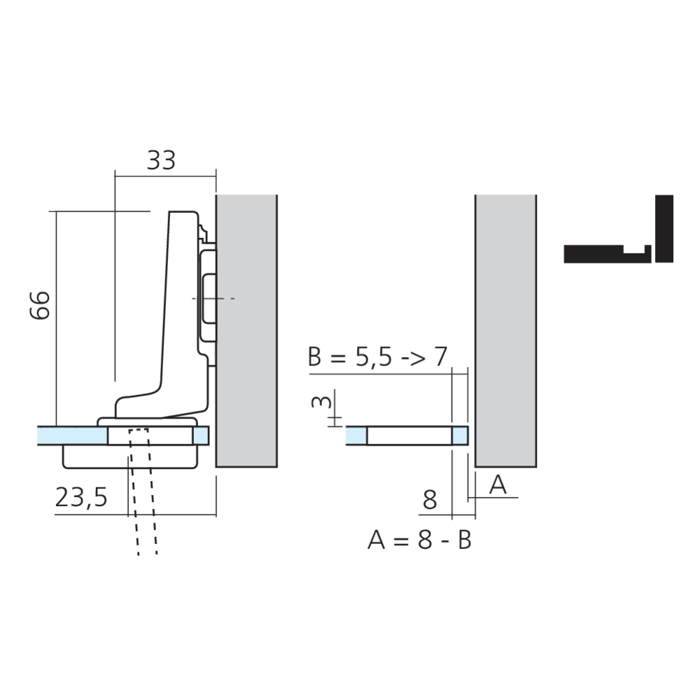 Charnière CLIP top pour porte en verre encloisonnée