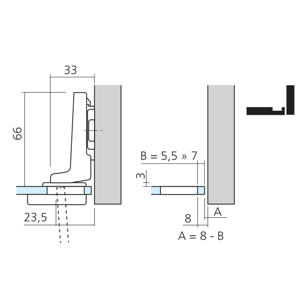 Charnière CLIP top pour porte en verre encloisonnée