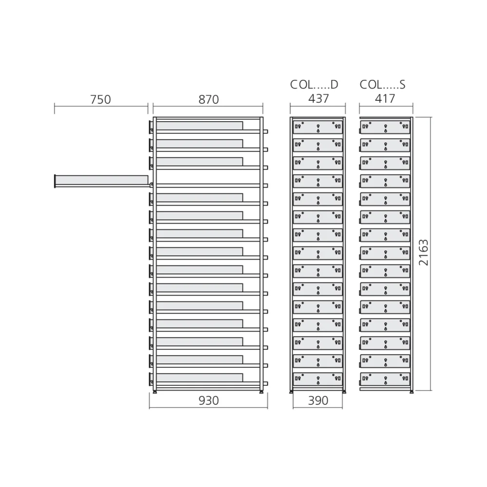 Colonne 15 tiroirs simples 750 mm