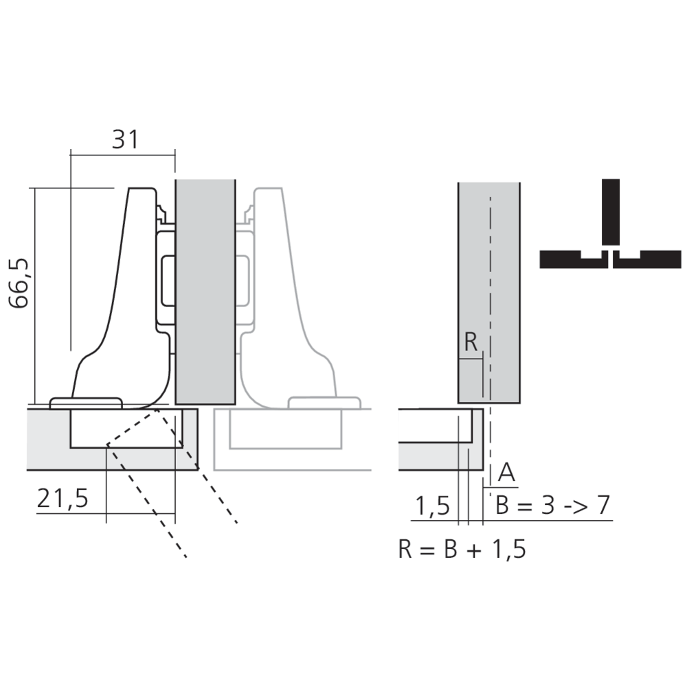 Charnière CLIP top BLUMOTION 110° pour porte semi-applique