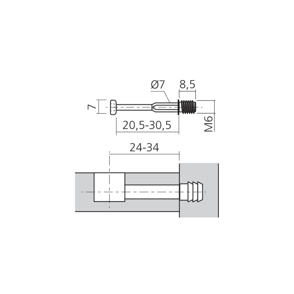 Tourillon allégé MINI15 filet M6