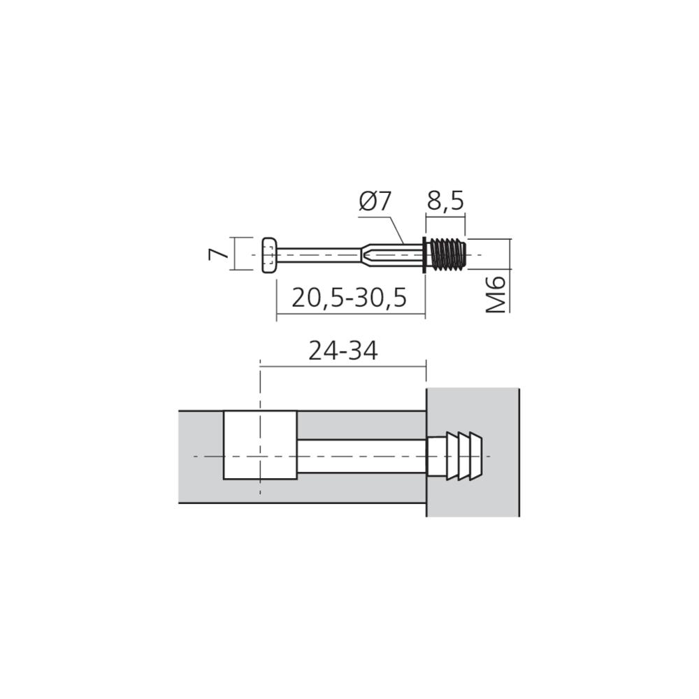 Tourillon allégé MINI15 filet M6